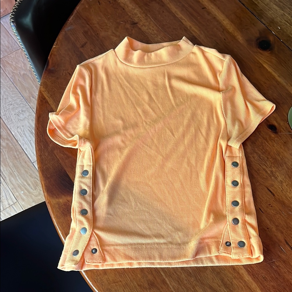 Free People Orange Button-Side Top